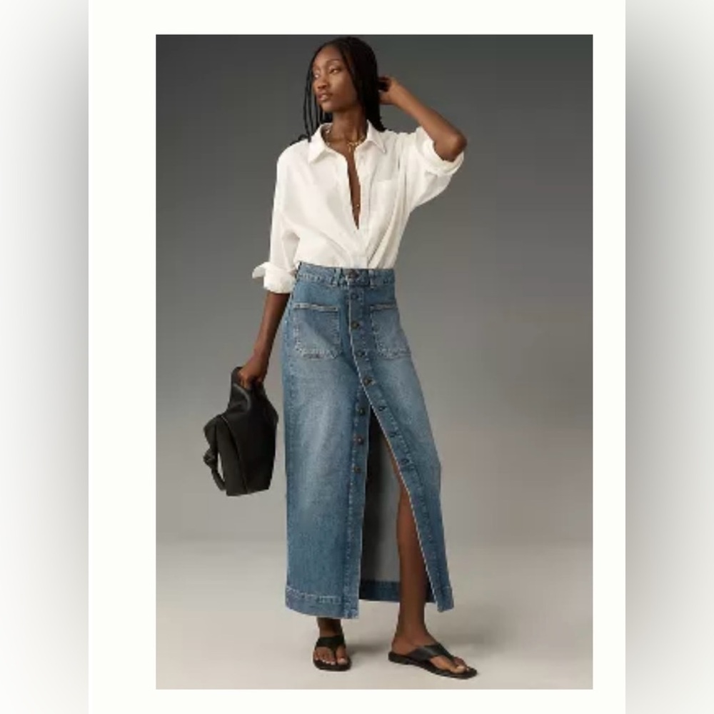 Pilcro button denim midi